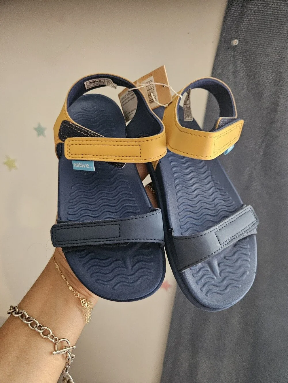 Native Kids Navy Blue & Yellow Adjustable Strap Sandals
